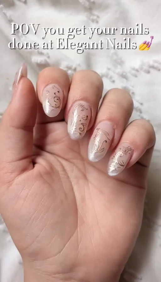 A close-up nail result and salon experience video.