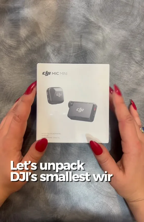 An unboxing of DJI wireless microphone equipment, with close-up product detail.